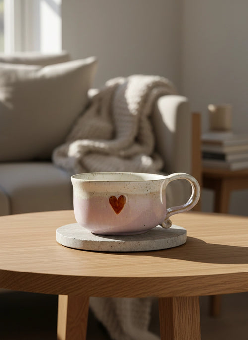 Ceramiczna Filiżanka z Sercem Liliowa 330 ml | HD