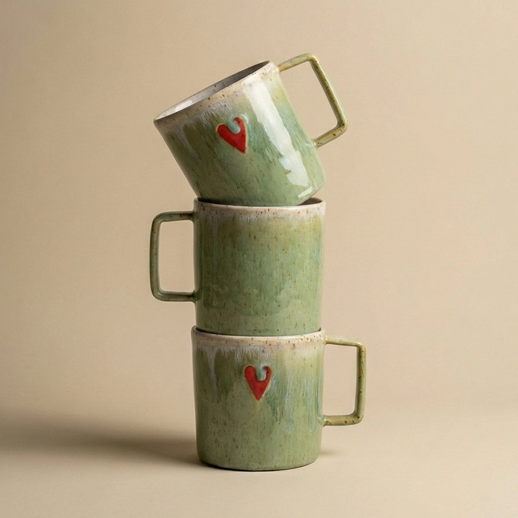 Ceramiczny Kubek z Sercem Zielony 350 ml | HD